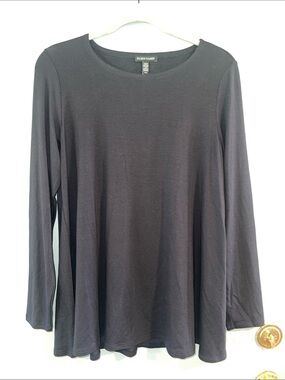 EILEEN FISHER Fine Tencel Jersey Jewel Neck A Line Top Color‎ Ink Size M